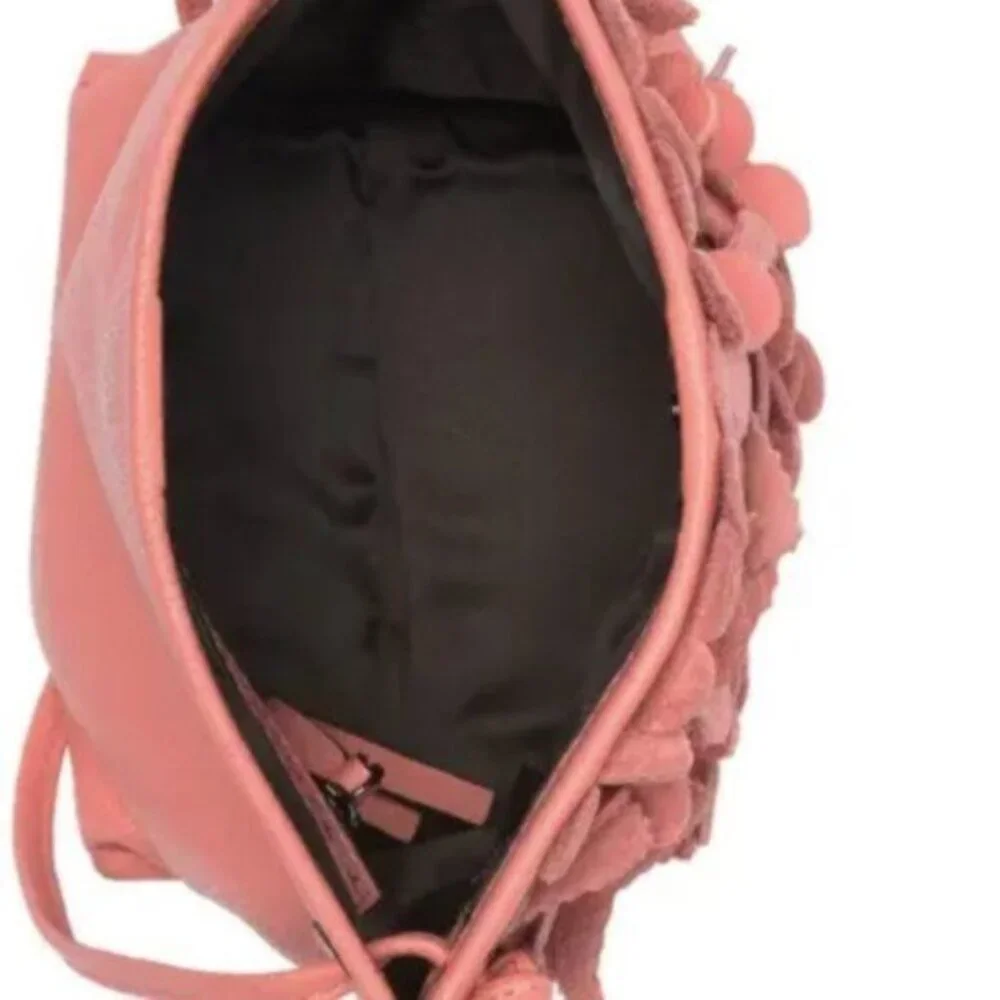 T Tahari 3D Greta Leather Flowers Appliques Pink Crossbody Handbag